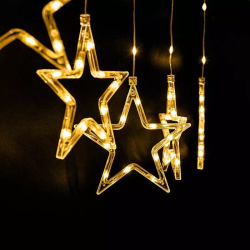 Crystalline KAT 521 WW Kültéri toldható LED CSILLAG fényfüggöny, 120 x 80 cm, 120 db MELEG FEHÉR LED-del, átlátszó kábel