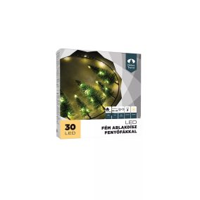   DekorTrend KDA 011 Beltéri elemes akasztható világító fém ablakdísz fenyőfákkal, 30 db MELEG FEHÉR LED-del, 30 cm