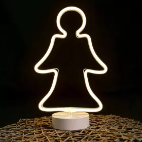   DekorTrend KDA 102 Beltéri vezeték nélküli elemes neonfényű angyalka ablakdísz, MELEG FEHÉR színben, 32 cm