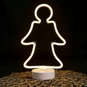   DekorTrend KDA 102 Beltéri vezeték nélküli elemes neonfényű angyalka ablakdísz, MELEG FEHÉR színben, 32 cm