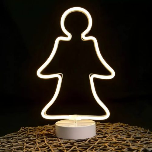 DekorTrend KDA 102 Beltéri vezeték nélküli elemes neonfényű angyalka ablakdísz, MELEG FEHÉR színben, 32 cm