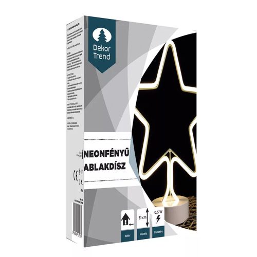 DekorTrend KDA 102 Beltéri vezeték nélküli elemes neonfényű angyalka ablakdísz, MELEG FEHÉR színben, 32 cm