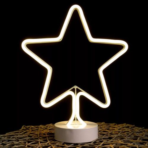 DekorTrend KDA 103 Beltéri vezeték nélküli elemes neonfényű csillag ablakdísz, MELEG FEHÉR színben, 31 cm