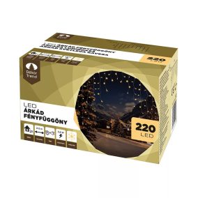   DekorTrend KDB 003 Kültéri ÁRKÁD Boltíves LED fényfüggöny átlátszó kábellel, 220 db MELEG FEHÉR LED-del, 200 x 200 cm