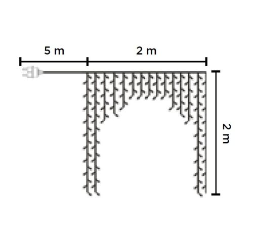 DekorTrend KDB 003 Kültéri ÁRKÁD Boltíves LED fényfüggöny átlátszó kábellel, 220 db MELEG FEHÉR LED-del, 200 x 200 cm