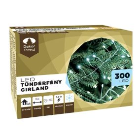   Dekortrend KDC 312 WH Beltéri hálózati tündérfény girland fényfüzér ezüst kábellel, 300 db HIDEG FEHÉR LED-del, 3 m