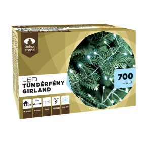   Dekortrend KDC 712 WH Beltéri hálózati tündérfény girland fényfüzér ezüst kábellel, 700 db HIDEG FEHÉR LED-del, 7 m