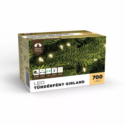 Dekortrend KDC 713 WW Kültéri hálózati tündérfény girland fényfüzér zöld kábellel, 700 db MELEG FEHÉR LED-del, 7 m