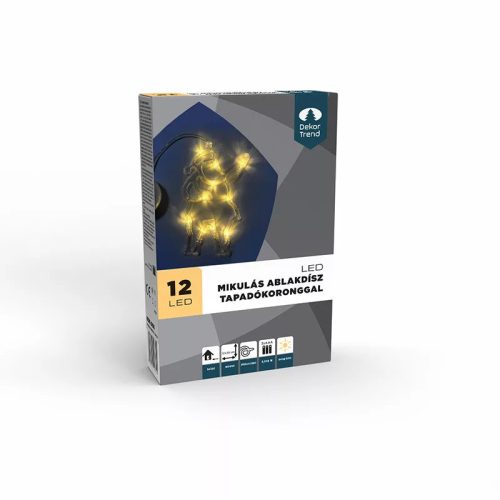 DekorTrend KDE 008 Beltéri elemes Mikulás ablakdísz tapadókoronggal, 12 x 20 cm, 12 db MELEG FEHÉR LED-del