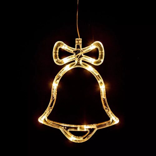 DekorTrend KDE 009 Beltéri elemes harang ablakdísz tapadókoronggal, 16 x 20 cm, 12 db MELEG FEHÉR LED-del