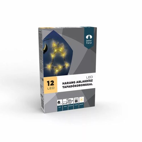 DekorTrend KDE 009 Beltéri elemes harang ablakdísz tapadókoronggal, 16 x 20 cm, 12 db MELEG FEHÉR LED-del