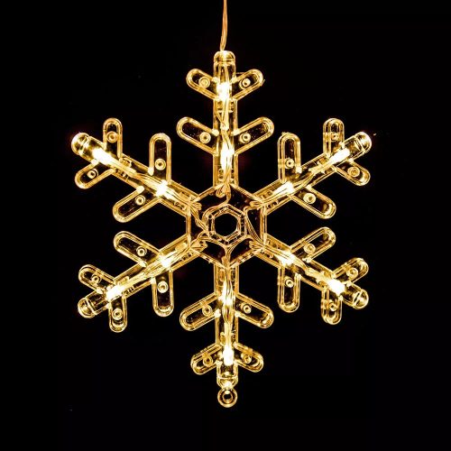 DekorTrend KDE 010 Beltéri elemes hópehely ablakdísz tapadókoronggal, 18 x 18 cm, 12 db MELEG FEHÉR LED-del