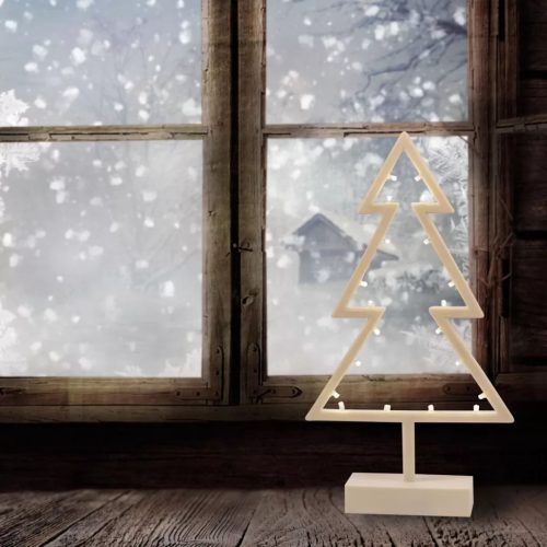 DekorTrend KDE 103 Beltéri elemes FENYŐ ABLAKDÍSZ, 20 db meleg fehér fényű leddel, 39 cm