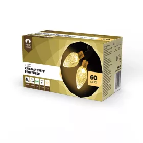   Design Dekor KDE 061 Kültéri 60 LED-es KRISTÁLYCSEPP fényfüzér, 12 m hosszú, zöld színű kábellel, meleg fehér fényű világítással