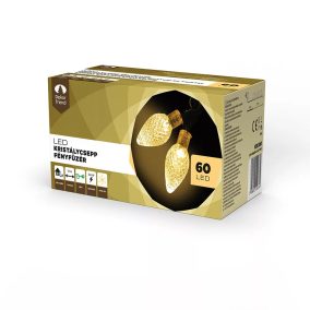   Design Dekor KDE 061 Kültéri 60 LED-es KRISTÁLYCSEPP fényfüzér, 12 m hosszú, zöld színű kábellel, meleg fehér fényű világítással