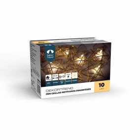   Dekortrend KDE 110 Beltéri elemes fém csillag motívumos dekorfüzér fényfüzér, 10 db MELEG FEHÉR LED-del, átlátszó kábel, 90 cm