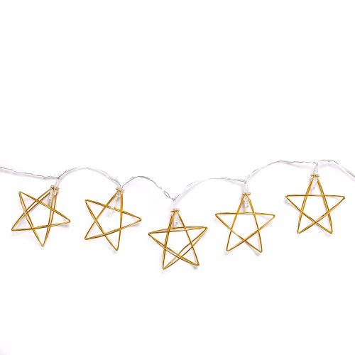 Dekortrend KDE 110 Beltéri elemes fém csillag motívumos dekorfüzér fényfüzér, 10 db MELEG FEHÉR LED-del, átlátszó kábel, 90 cm