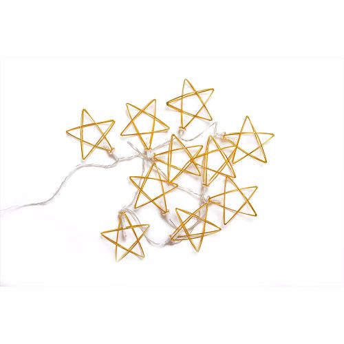 Dekortrend KDE 110 Beltéri elemes fém csillag motívumos dekorfüzér fényfüzér, 10 db MELEG FEHÉR LED-del, átlátszó kábel, 90 cm