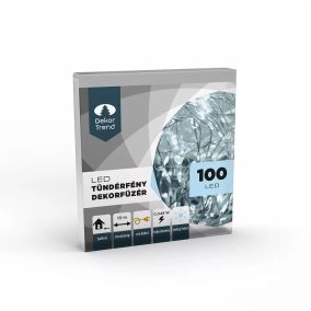   DekorTrend KDE 212 TÜNDÉRFÉNY DEKORFÜZÉR Beltéri elemes, LED-es fényfüzér, 10 m hosszú, 100 db hideg fehér fényű LED-del, állófényű