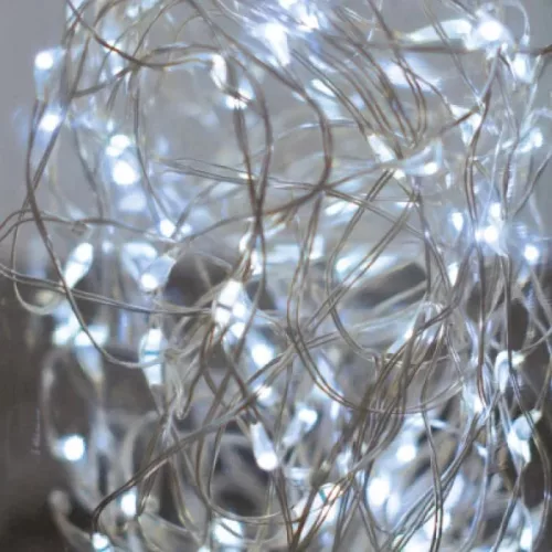 DekorTrend KDE 212 TÜNDÉRFÉNY DEKORFÜZÉR Beltéri elemes, LED-es fényfüzér, 10 m hosszú, 100 db hideg fehér fényű LED-del, állófényű