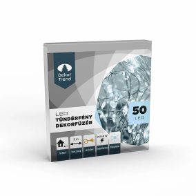   DekorTrend KDE 252 TÜNDÉRFÉNY DEKORFÜZÉR Beltéri elemes, LED-es fényfüzér, 5 m hosszú, 50 db hideg fehér fényű LED-del, állófényű