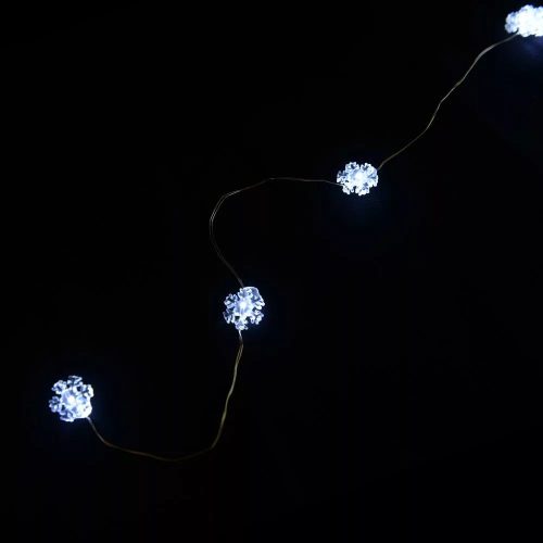 Dekortrend KDE 321 Beltéri elemes tündérfény fényfüzér hópehellyel, 20 db HIDEG FEHÉR LED-del, ezüst színű rézkábellel, 200 cm