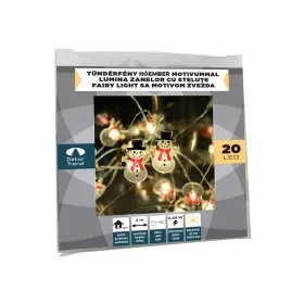   Dekortrend KDE 322 Beltéri elemes tündérfény fényfüzér hóemberrel, 20 db MELEG FEHÉR LED-del, ezüst színű rézkábellel, 200 cm