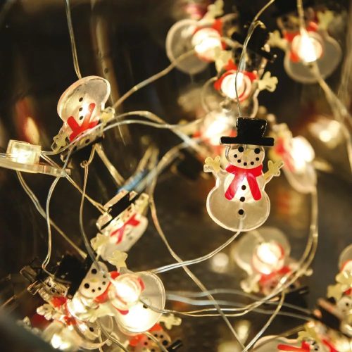 Dekortrend KDE 322 Beltéri elemes tündérfény fényfüzér hóemberrel, 20 db MELEG FEHÉR LED-del, ezüst színű rézkábellel, 200 cm