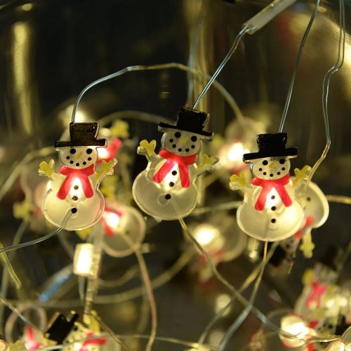 Dekortrend KDE 322 Beltéri elemes tündérfény fényfüzér hóemberrel, 20 db MELEG FEHÉR LED-del, ezüst színű rézkábellel, 200 cm