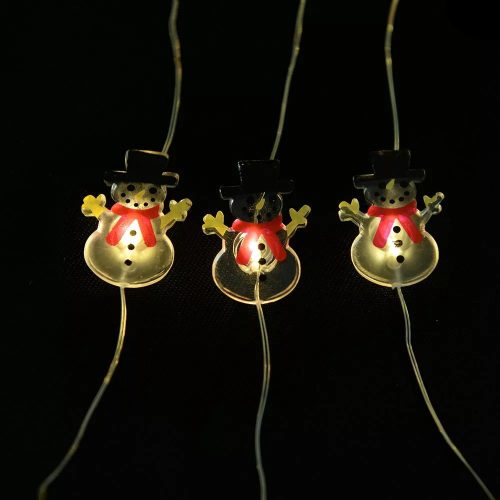 Dekortrend KDE 322 Beltéri elemes tündérfény fényfüzér hóemberrel, 20 db MELEG FEHÉR LED-del, ezüst színű rézkábellel, 200 cm