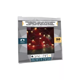   Dekortrend KDE 323 Beltéri elemes tündérfény fényfüzér csillaggal, 20 db MELEG FEHÉR LED-del, ezüst színű rézkábellel, 200 cm