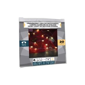   Dekortrend KDE 323 Beltéri elemes tündérfény fényfüzér csillaggal, 20 db MELEG FEHÉR LED-del, ezüst színű rézkábellel, 200 cm