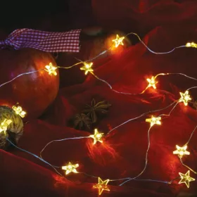   Dekortrend KDE 323 Beltéri elemes tündérfény fényfüzér csillaggal, 20 db MELEG FEHÉR LED-del, ezüst színű rézkábellel, 200 cm