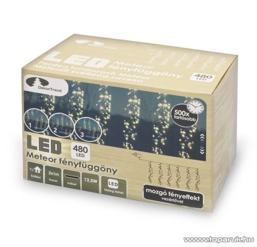 Design Dekor KDF 001 Kültéri LED-es METEOR FÉNYFÜGGÖNY mozgó fényeffekt funkció vezérlővel, 200 x 100 cm, 480 db hideg fehér LED-del
