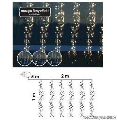 Design Dekor KDF 001 Kültéri LED-es METEOR FÉNYFÜGGÖNY mozgó fényeffekt funkció vezérlővel, 200 x 100 cm, 480 db hideg fehér LED-del