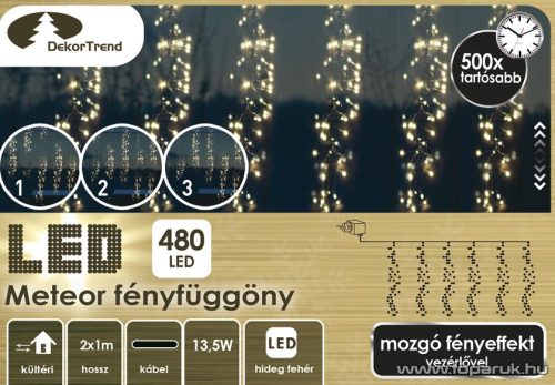 Design Dekor KDF 002 Kültéri LED-es METEOR FÉNYFÜGGÖNY mozgó fényeffekt funkció vezérlővel, 200 x 100 cm, 480 db meleg fehér LED-del