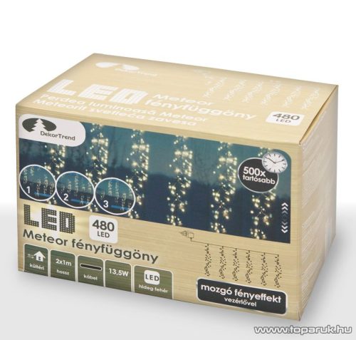 Design Dekor KDF 002 Kültéri LED-es METEOR FÉNYFÜGGÖNY mozgó fényeffekt funkció vezérlővel, 200 x 100 cm, 480 db meleg fehér LED-del