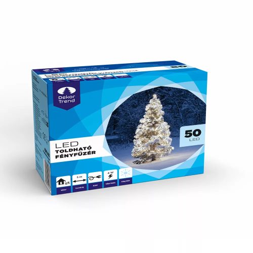 Design Dekor KDK 003 Kültéri toldható kontakt LED fényfüzér, 5 m hosszú, 50 db hidegfehér LED-del