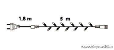 Design Dekor KDK 003 Kültéri toldható kontakt LED fényfüzér, 5 m hosszú, 50 db hidegfehér LED-del