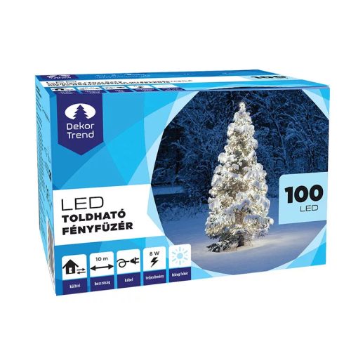Design Dekor KDK 004 Kültéri toldható kontakt LED fényfüzér, 10 m hosszú, 100 db hidegfehér LED-del