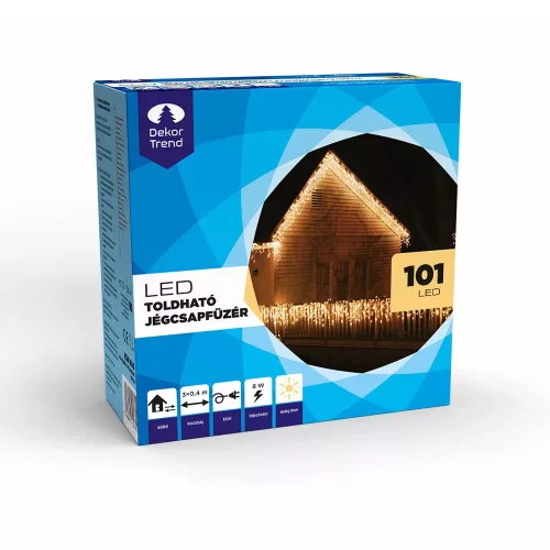 Design Dekor KDK 005 Kültéri toldható kontakt LED jégcsapfüzér, 300 x 40 cm, 101 db melegfehér LED-del