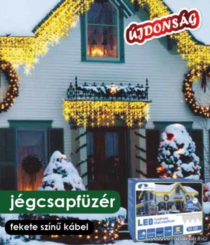 Design Dekor KDK 005 Kültéri toldható kontakt LED jégcsapfüzér, 300 x 40 cm, 101 db melegfehér LED-del