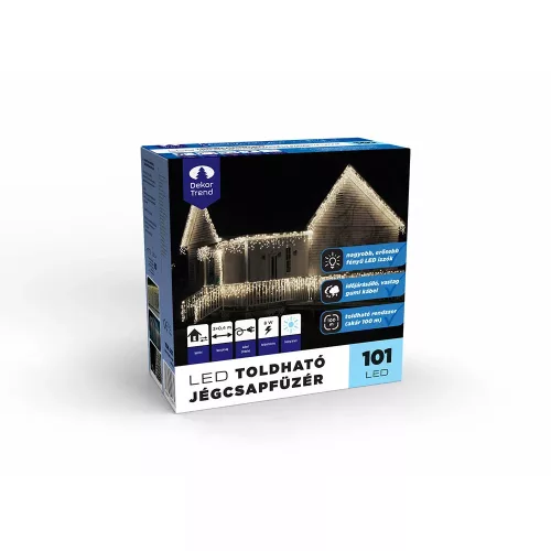 Design Dekor KDK 007 Kültéri toldható kontakt LED jégcsapfüzér, 300 x 40 cm, 101 db hidegfehér LED-del