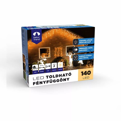 Design Dekor KDK 010 Kültéri toldható kontakt LED fényfüggöny, 200 x 100 cm, 140 db melegfehér LED-del