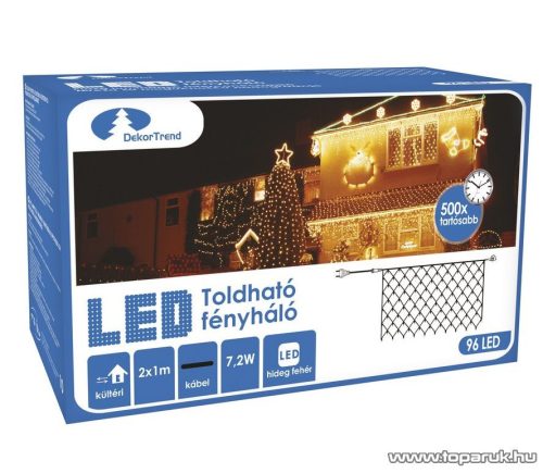 Design Dekor KDK 017 Kültéri toldható kontakt LED fényháló, 200 x 100 cm, 96 db hidegfehér LED-del
