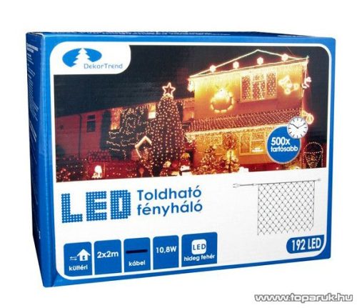 Design Dekor KDK 018 Kültéri toldható kontakt LED fényháló, 200 x 200 cm, 192 db hidegfehér LED-del