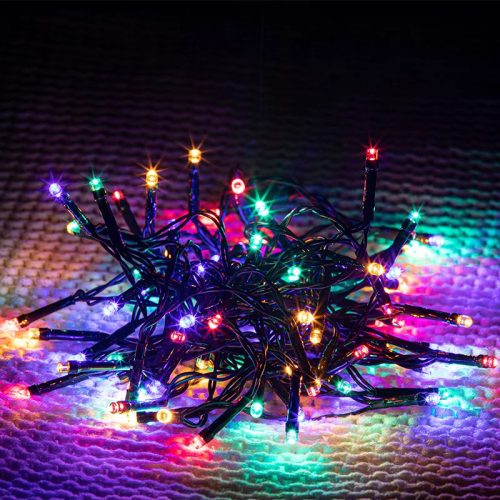 Dekortrend KDK 022 Kültéri színváltós toldható LED fényfüzér fekete kábellel, 100 db multi SZÍNES LED-del, 10 méter