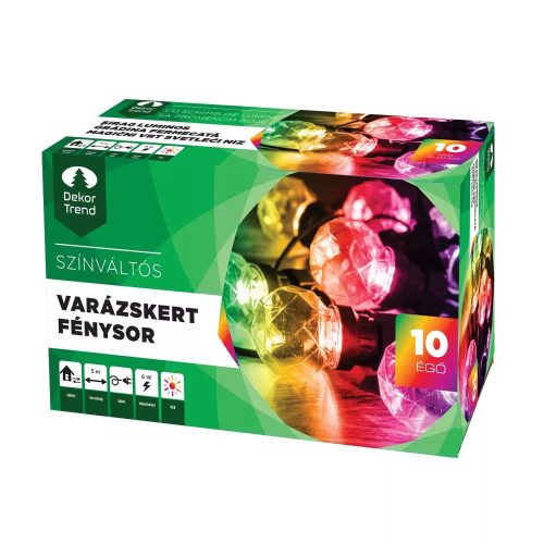 Dekortrend KDK 316 Kültéri színváltós toldható varázskert fénysor fényfüzér fekete kábellel, 10 égő multi SZÍNES LED-del, 5 méter