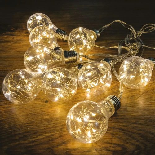 Dekortrend KDK 401 Beltéri nyáréjszaka fénysor fényfüzér átlátszó kábellel, 10 égő MELEG FEHÉE LED-del, 5 méter