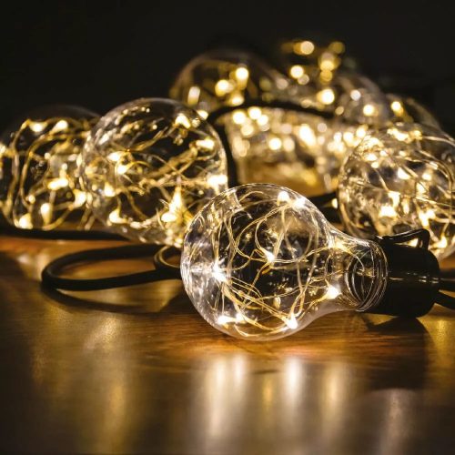 Dekortrend KDK 402 Kültéri toldható hálózati tejút fénysor fényfüzér fekete kábellel, 10 db égő MELEG FEHÉR LED-del,  5 méter